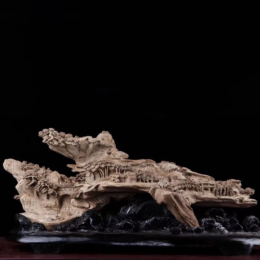 【天然沈香木彫】職人手作り 木彫 沈香 コレクション 美術品 室内飾り 彫刻工芸品 置物 横幅:78CM拍卖