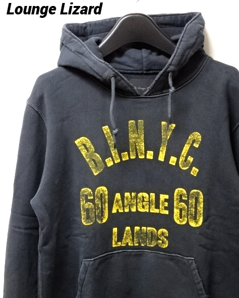 2【Lounge Lizard Hoodie ラウンジリザード BINYCスウェットパーカー No.REM 9409 8036 CHARCOAL GRAY ダメージ加工 USED加工 グレー】拍卖