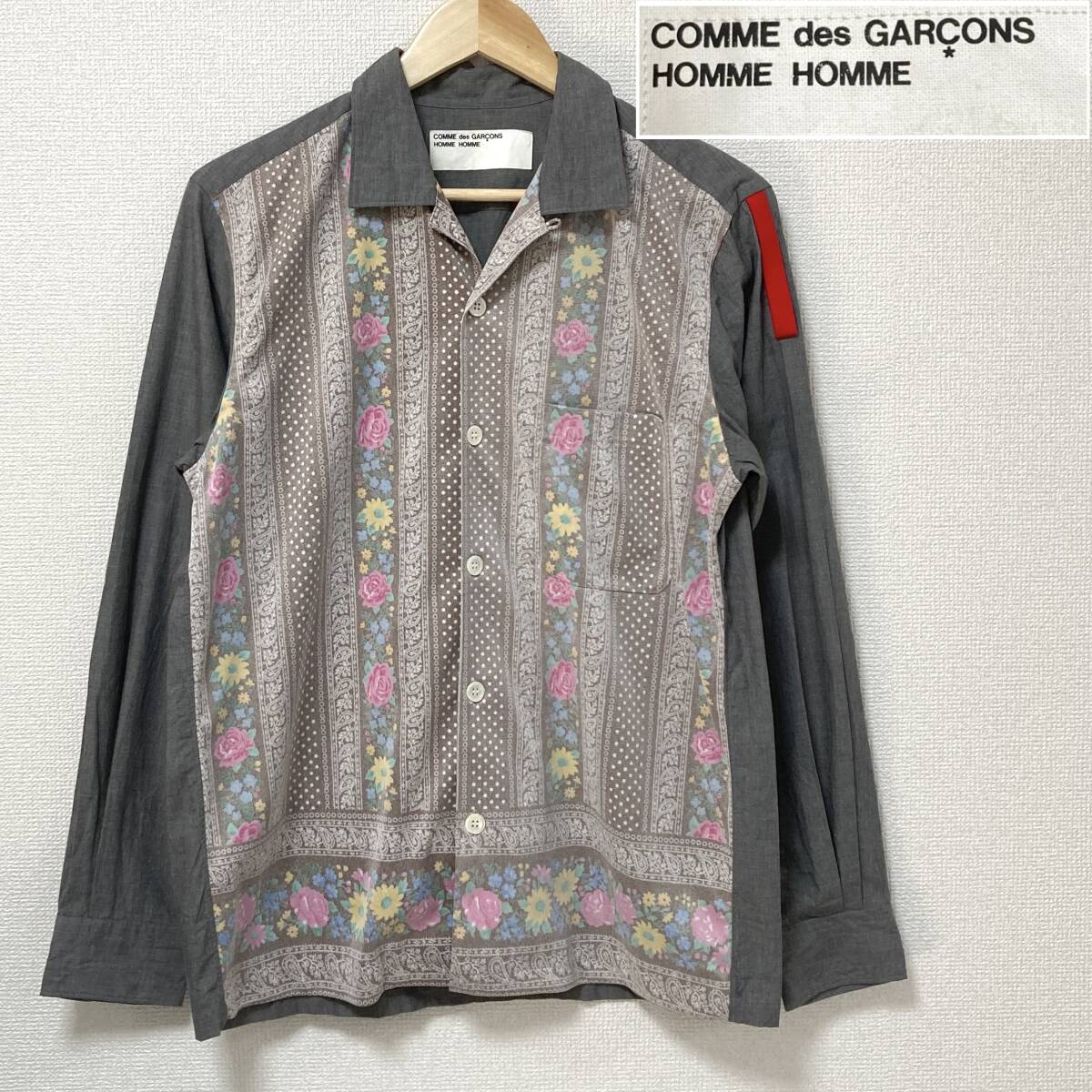 田中オム AD2000 オムオム コムデギャルソンオム 花柄 パネル オープンカラー 長袖シャツ HOMME 開襟 VINTAGE archive 3010141拍卖