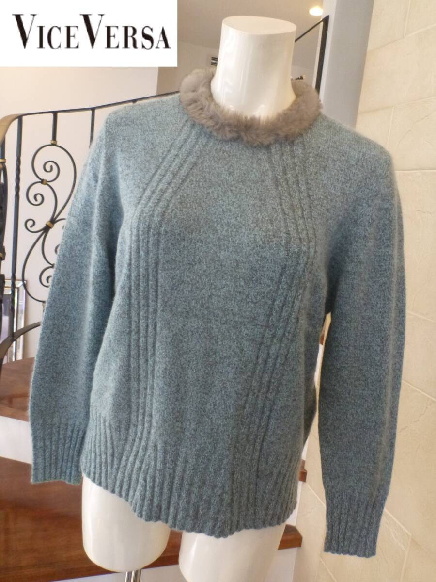 4万 超美品 VICE VERSA バイスバーサ★ブルー系 カシミヤ100 長袖セーター L相当拍卖