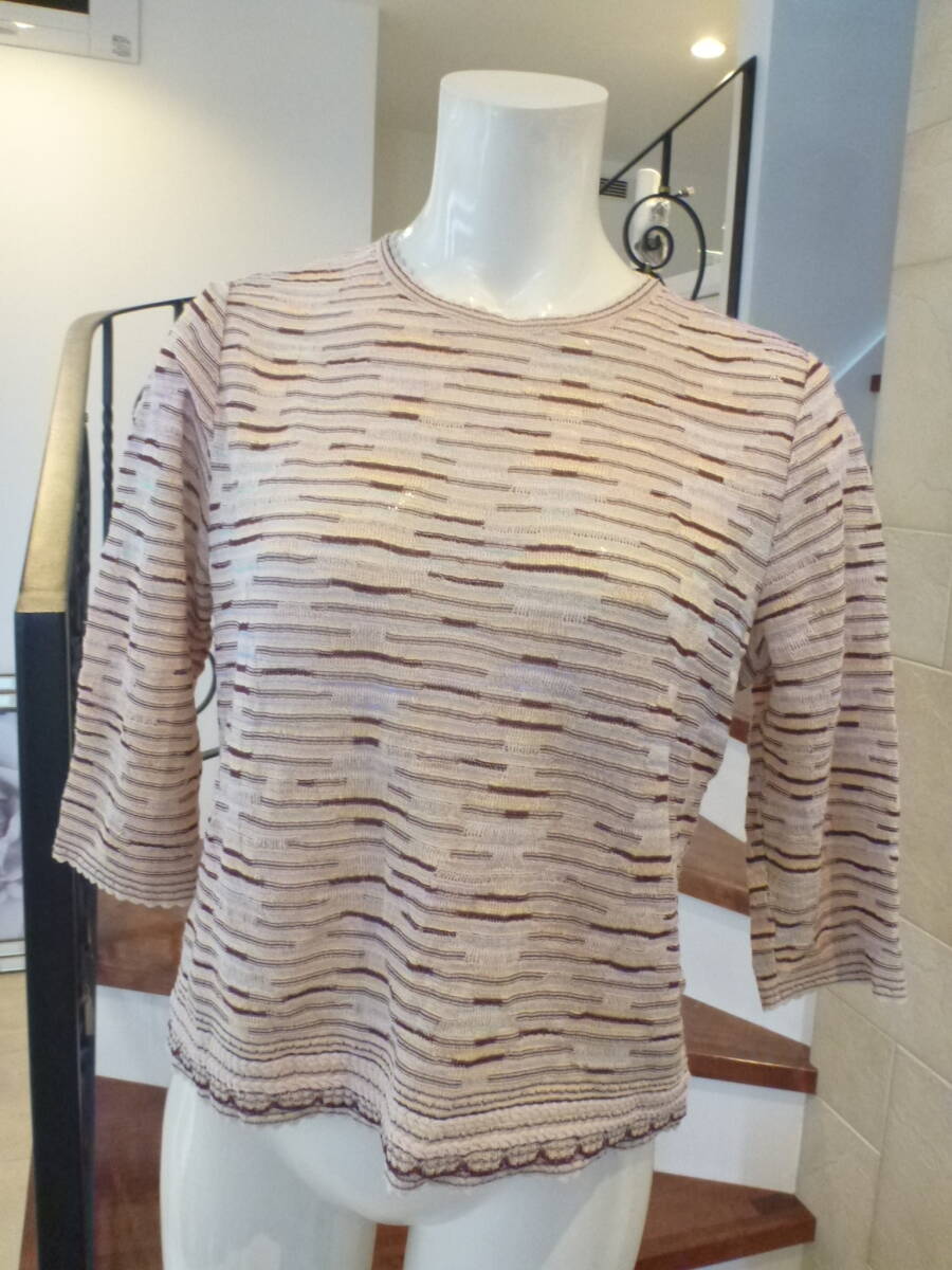 美品 SURE LADY ★レナウン ピンク系×茶など 7分袖セーター L相当拍卖