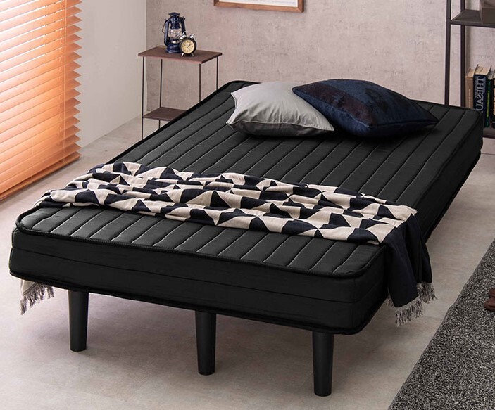 セミダブルベッド マットレスベッド 脚付きベッド ブラック 黒 ボンネルコイルマットレス拍卖