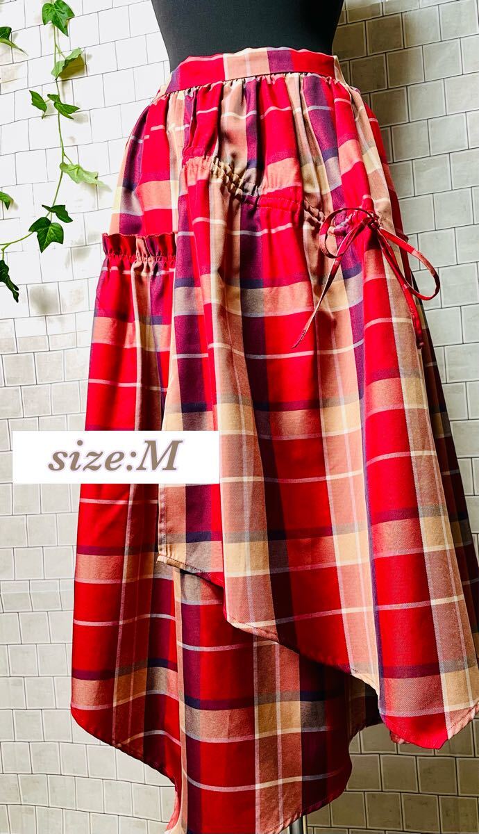 ★レディース axes femme チェック柄ロングスカート 変形スカート アシンメトリー 個性的 フェミニン サイズM 031124-066拍卖