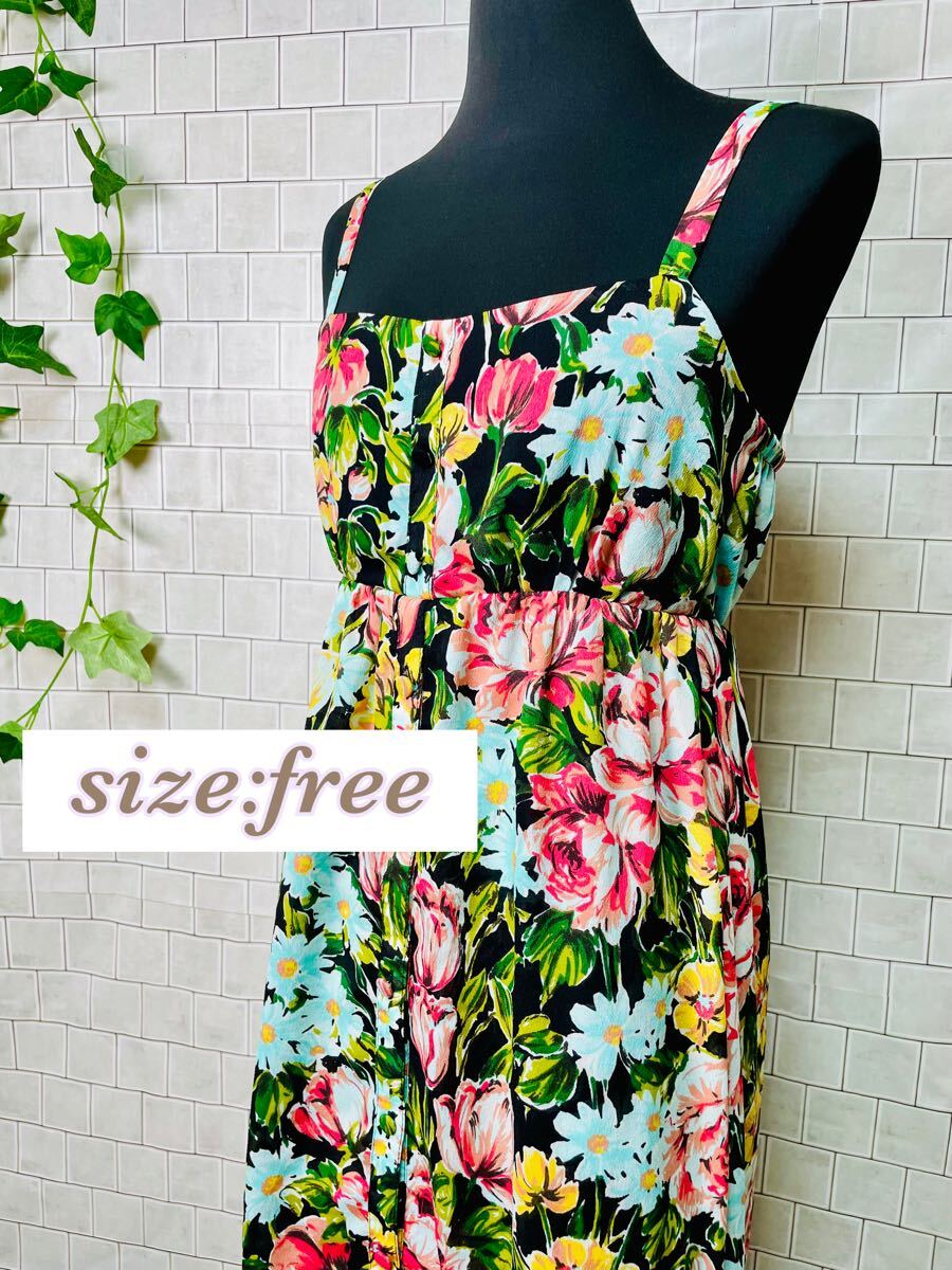 レディース【titty&Co.ティティアンドコー】花柄 キャミロングワンピース マキシ ボタニカル サイズfree 旅行 海外 夏 011024-025拍卖