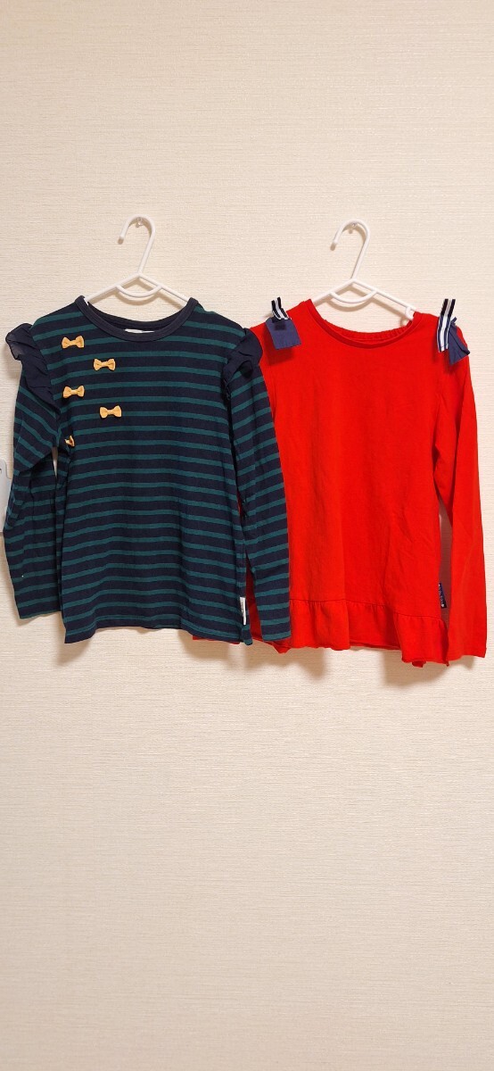 送料無料 ボブソン 長袖Tシャツ 2枚セット ボーダー 赤 130cm キムラタン拍卖
