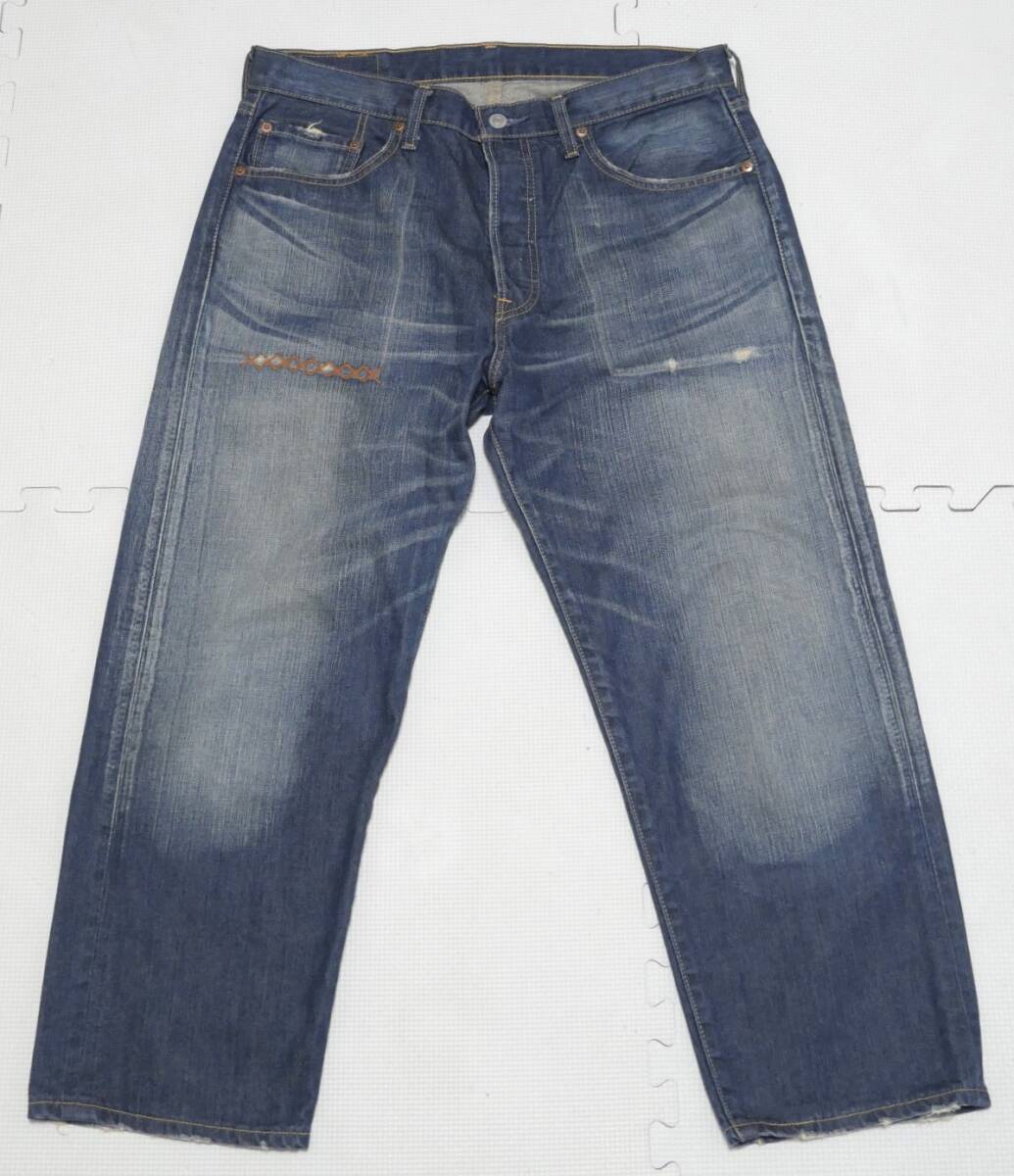 Levi's リーバイス 501-01 クロップド デニムパンツ 紺 W34 ペイント ボタンフライ 拍卖