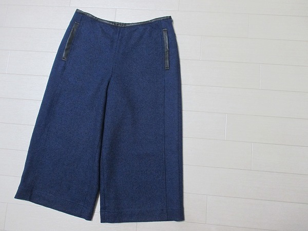 コルディア*CORDIER レザー配色ウール混クロップドパンツ 40サイズ拍卖