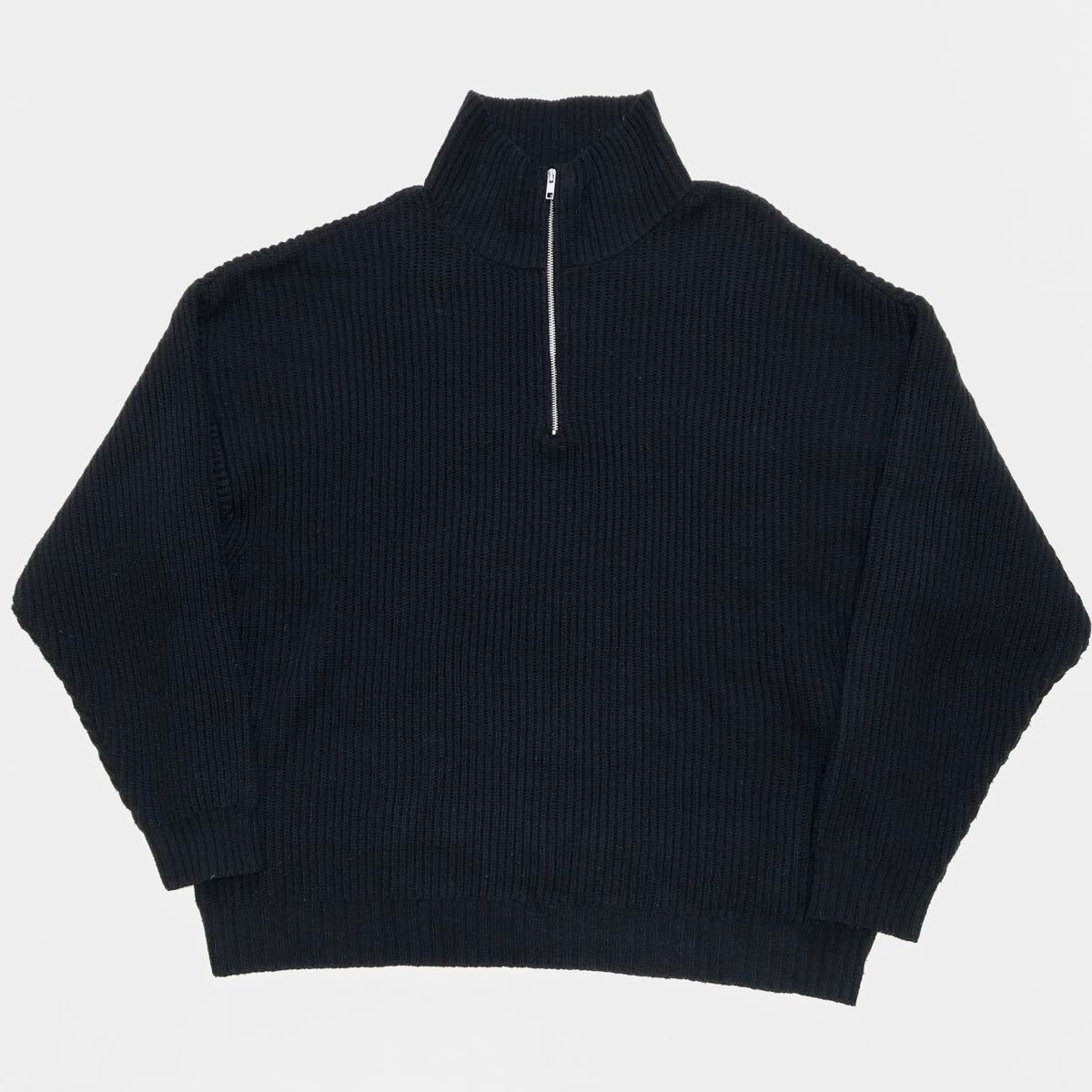 【人気】FREAK'S STORE フリークスストア ビッグシルエット畦編みセーター ハーフジップニット 男性用 メンズ Lサイズ ブラック H-165拍卖