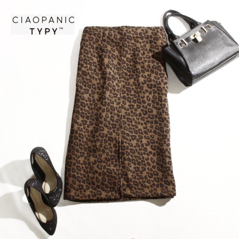美品 CIAOPANIC TYPY チャオパニック ティピー あったか 厚手 裏起毛 レオパード 柄 タイトスカート One ブラウン ブラック 黒拍卖