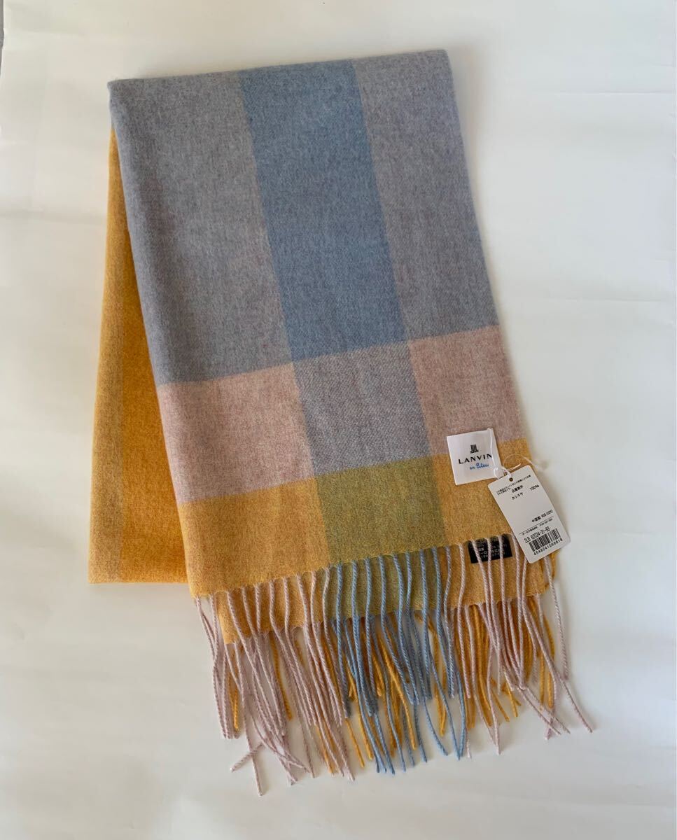 【未使用】LANVIN en Bleu カシミヤ ストール ランバン オン ブルー カシミヤ100% カシミア拍卖
