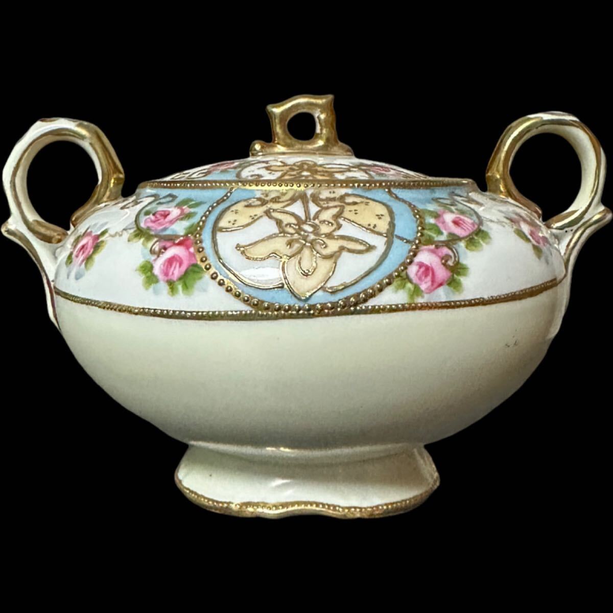 オールドノリタケ Noritake ノリタケ マルキ印 輸出向け 1910年頃 双耳 シュガーポット 陶器 置物 花瓶 飾壺 アンティーク拍卖