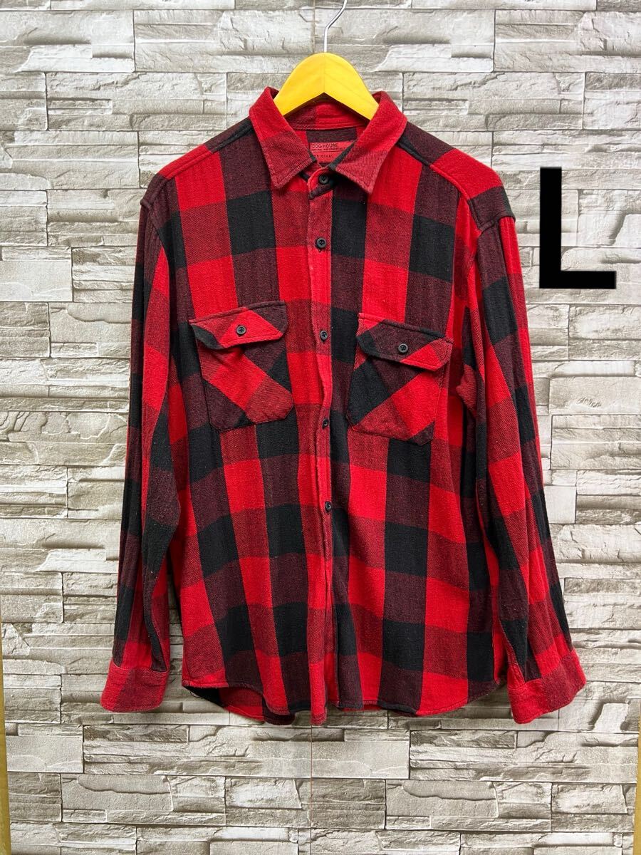 L DOG HOUSE ドッグハウス レッド 長袖シャツ 長袖 シャツ トップス チェック柄拍卖