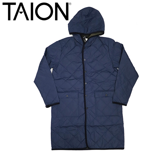 TAION (タイオン) 1062CI-LONG シティ パイピングフード ロングダウンコート TA027 NAVY M拍卖
