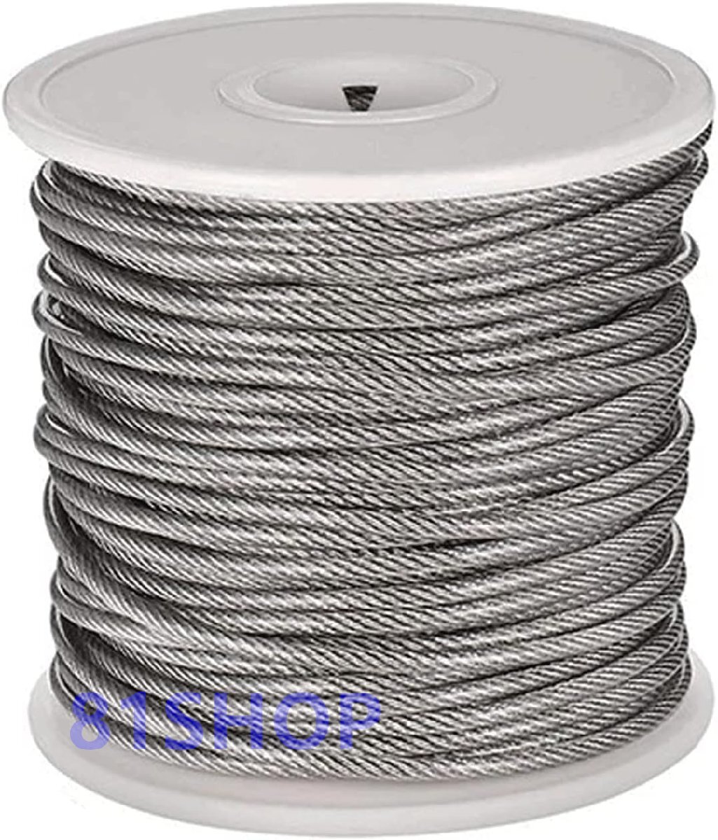 「81SHOP」304ステンレス鋼航空機ワイヤーロープ軍事仕様、注油、車牽引、リフティングロープ強いワイヤーロープ7x19 Size:100m,Color:5mm拍卖