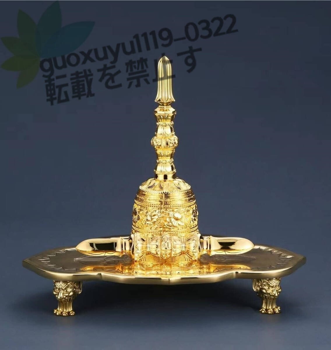 「81SHOP」密教法具 三点セット 独鈷杵 独鈷金剛鈴 金剛盤 真鍮製 24K金メッキ寺院仏具拍卖