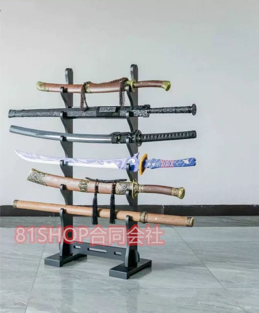 「81SHOP」 組み立て簡単 刀掛け剣スタンド 刀置き 日本刀 模造刀6連 黒 ブラック拍卖