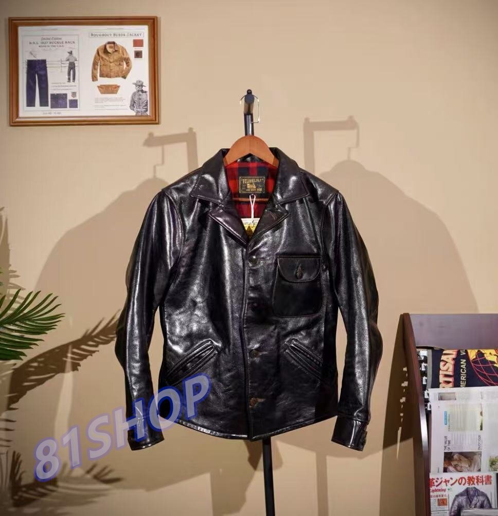 「81SHOP」1.3mm 姫路レザー 茶芯ホース コート ブラック サイズ選択可 レザー ジャケット 馬革拍卖