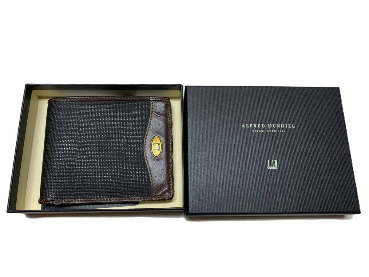 ダンヒル dunhill 二つ折り 財布 WU 3110 A PCV 30% CALF LEATHER 70% ケース付き拍卖