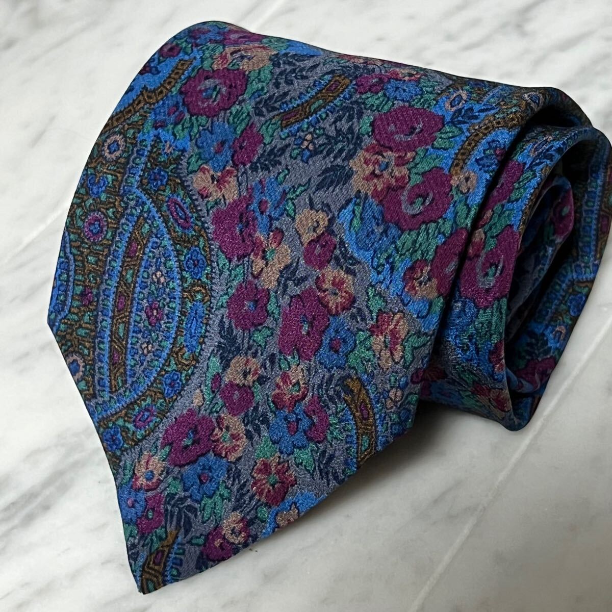 999円~ RYKIEL HOMME ネクタイ グレー ブルー レッド マルチカラー ボタニカル柄 (GB5)拍卖