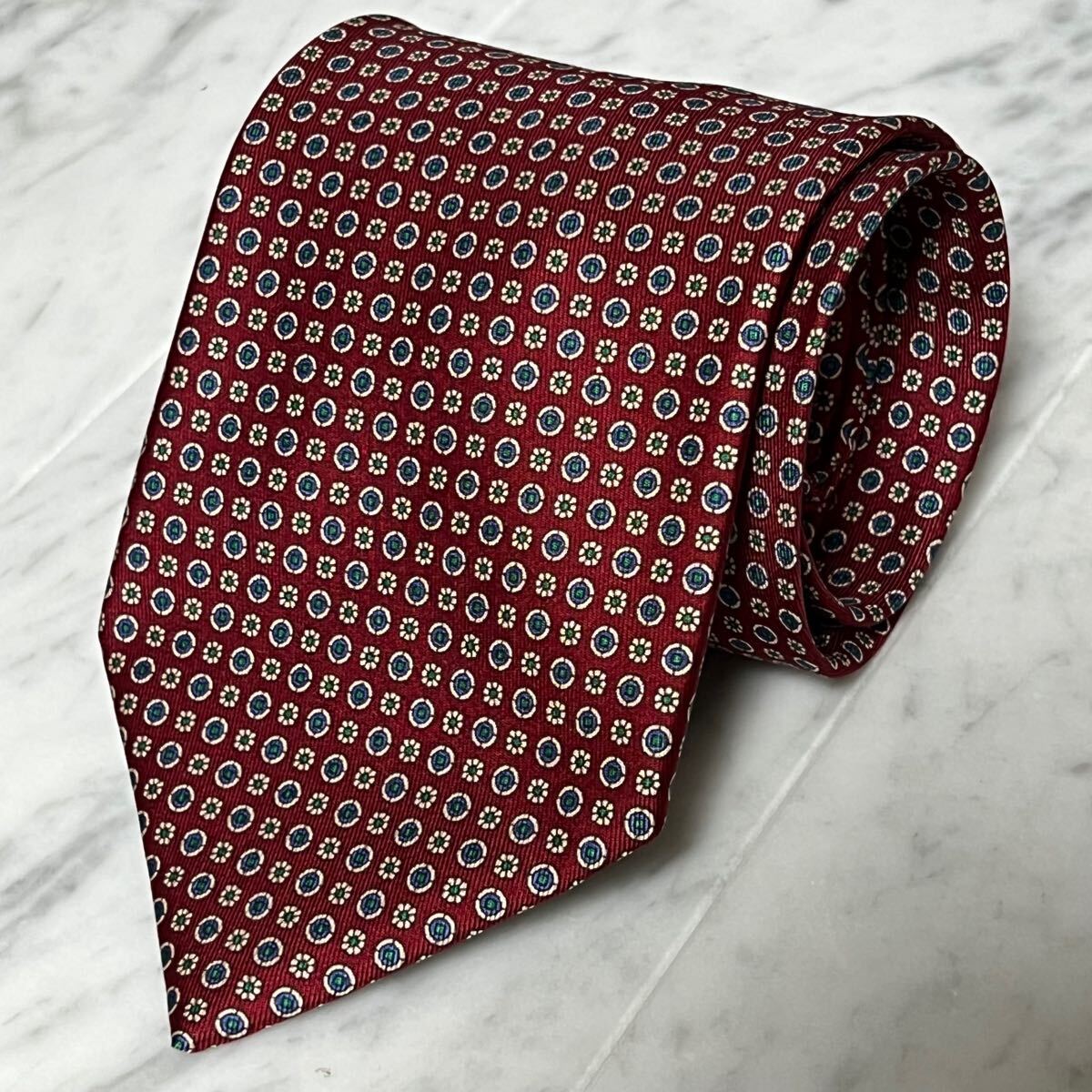 【美品】 999円~ Andrew ties ネクタイ レッド ネイビー グリーン ドット 小紋 (R2)拍卖