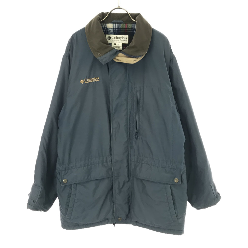 コロンビア ロゴ刺繍 アウトドアジャケット M ライトブルー Columbia 裏地チェック メンズ拍卖