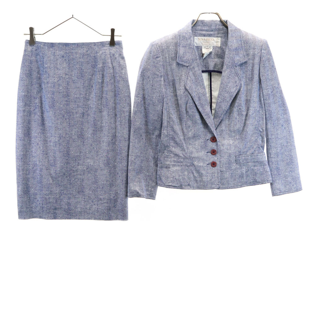 ニナリッチ フランス製 総柄 スカートスーツ 上下セットアップ 40 ネイビー系 NINA RICCI レディース拍卖