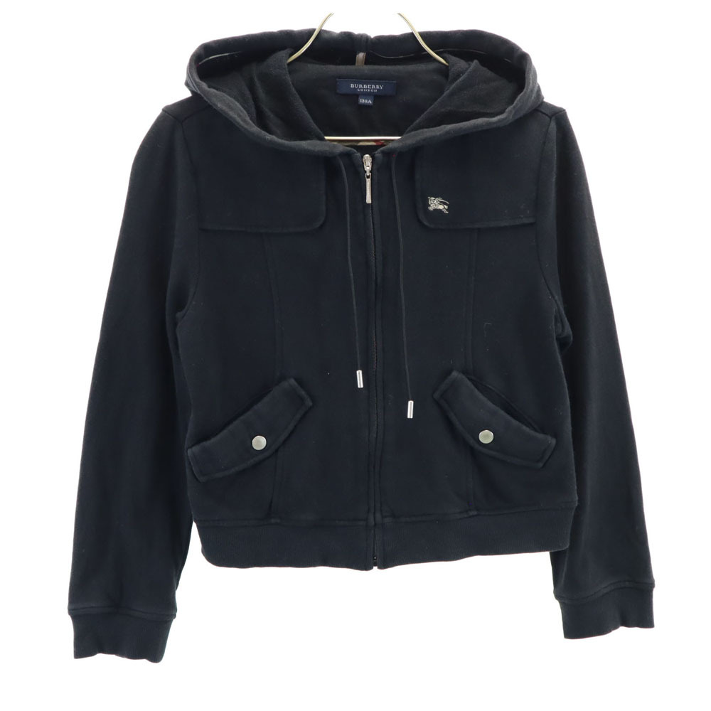 バーバリーロンドン 三陽商会 長袖 スウェット ジップパーカー 130A ブラック BURBERRY LONDON キッズ拍卖