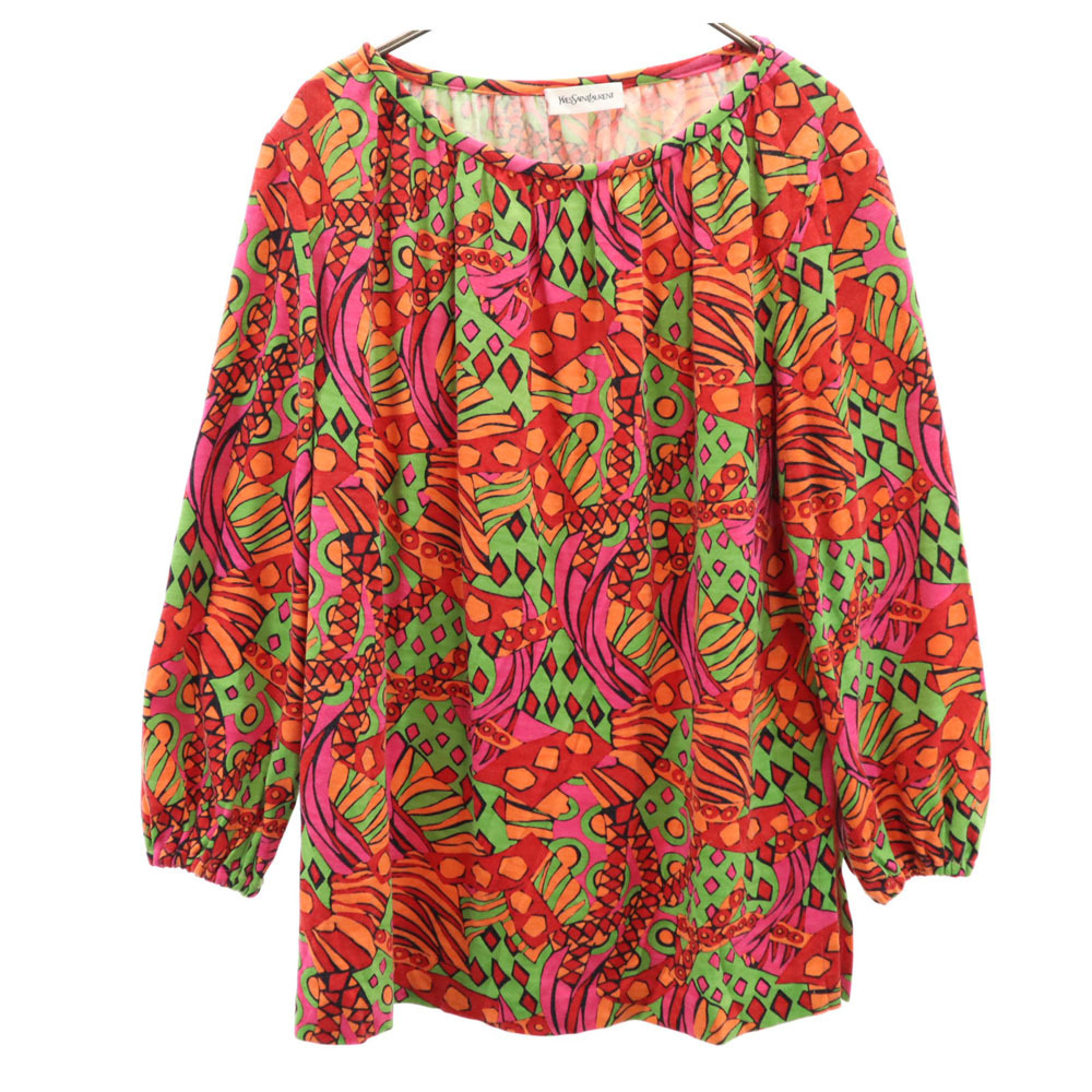 イヴサンローラン 90s オールド 総柄 長袖 カットソー M レッド 他 YVES SAINT LAURENT レディース拍卖