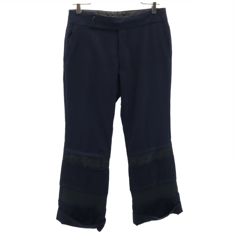 コムデギャルソン 00s 2001年 日本製 ウールブレンド ストライプ柄 スラックスパンツ S ネイビー COMME des GARCONS メンズ拍卖