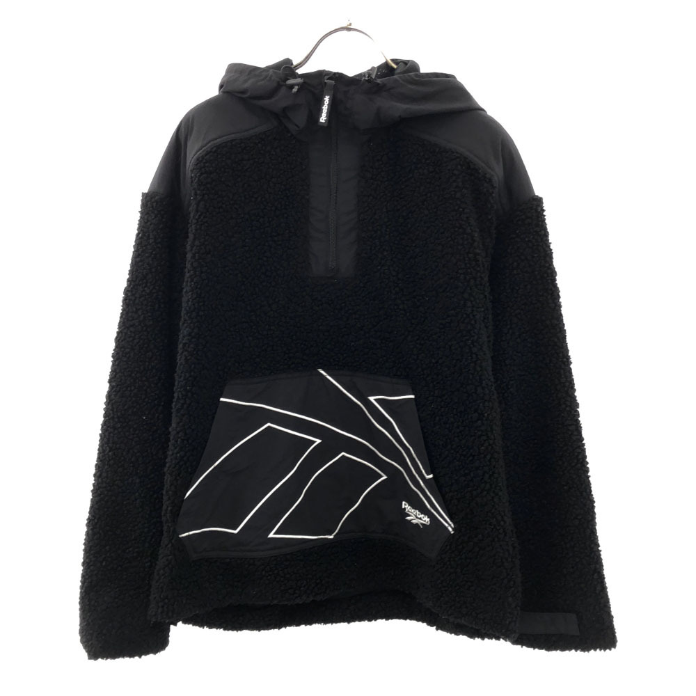 リーボッククラシック ロゴ刺繍 ハーフジップ ボアジャケット S ブラック Reebok CLASSIC 裏メッシュ 切替 フリース メンズ拍卖