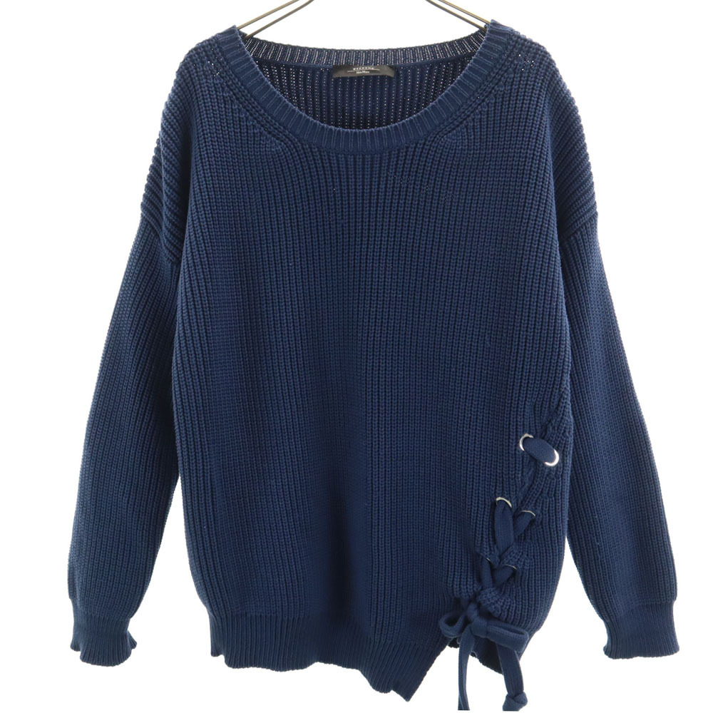 ウィークエンドマックスマーラ 長袖 サイドリボン ニット L ネイビー WEEKEND MaxMara コットンセーター レディース拍卖