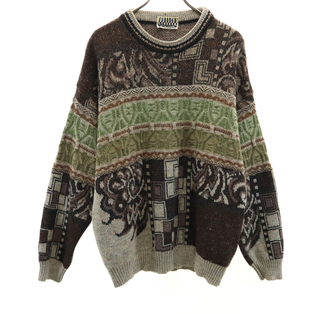 COLLEGE byMarcazzani 90s イタリア製 ウールブレンド オールド 総柄 長袖 セーター L ブラウン系 ニット メンズ拍卖