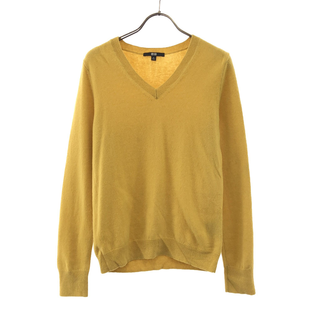 ユニクロ カシミヤ100% 長袖 Vネック セーター M イエロー UNIQLO ニット レディース拍卖