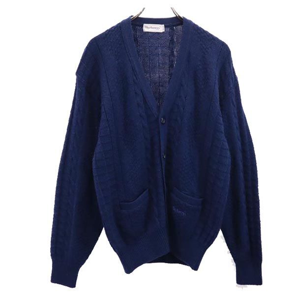 バーバリーズ 90s ウール オールド 長袖 ニット カーディガン M ネイビー系 Burberrys メンズ拍卖