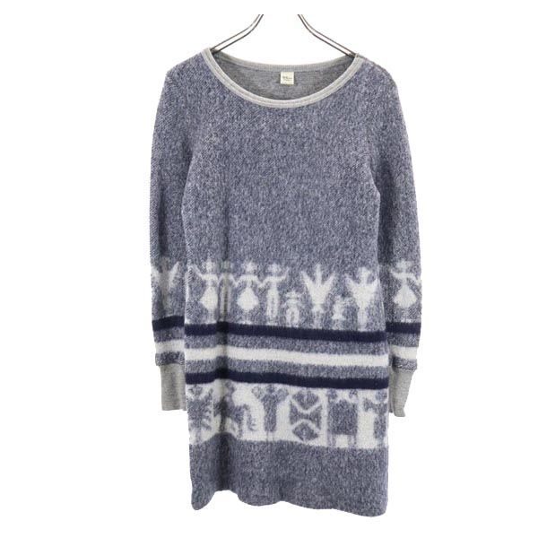 ロンハーマン 総柄 長袖 ニット ワンピース XS ブルー系 Ron Herman レディース拍卖