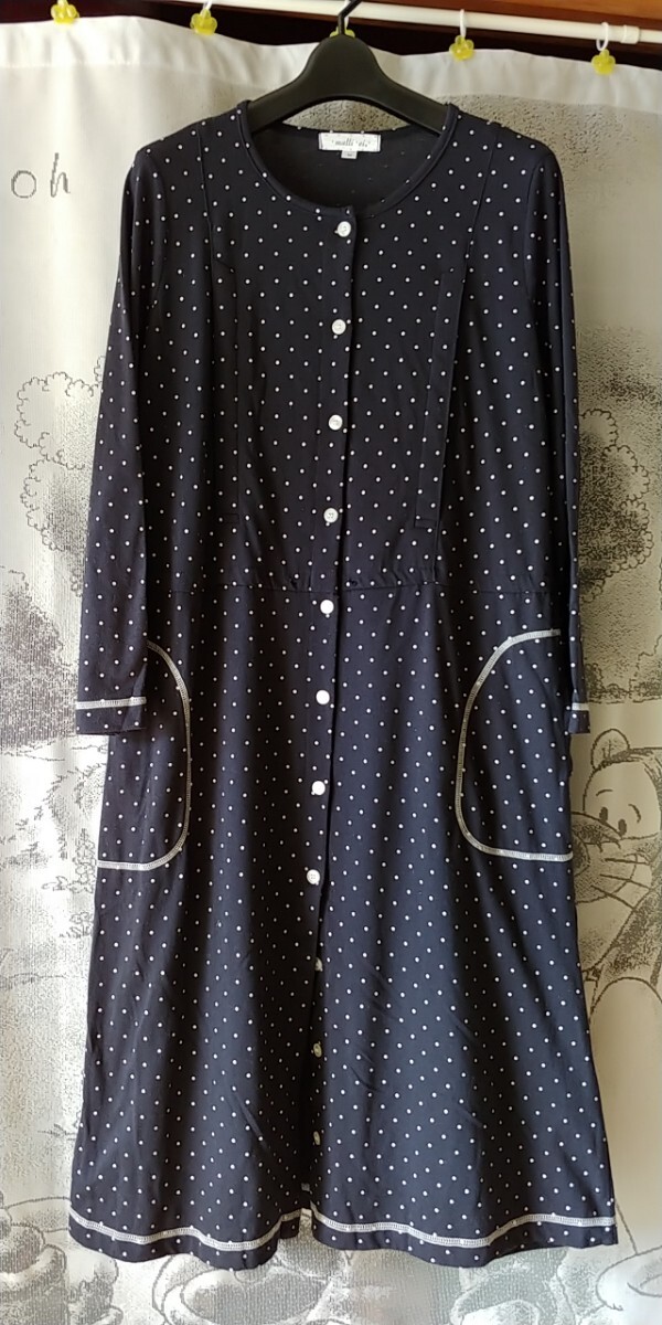 マタニティ/長袖ワンピース/ボタン付き授乳OK/Mサイズ/紺&水玉/部屋着拍卖