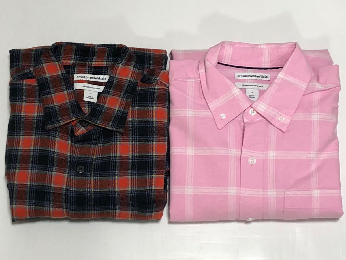 未使用 タグ付 amazon essentials 2着 長袖シャツ スリム レギュラー M 〜 L 相当 アマゾン プライベートブランド PB ネルシャツ拍卖