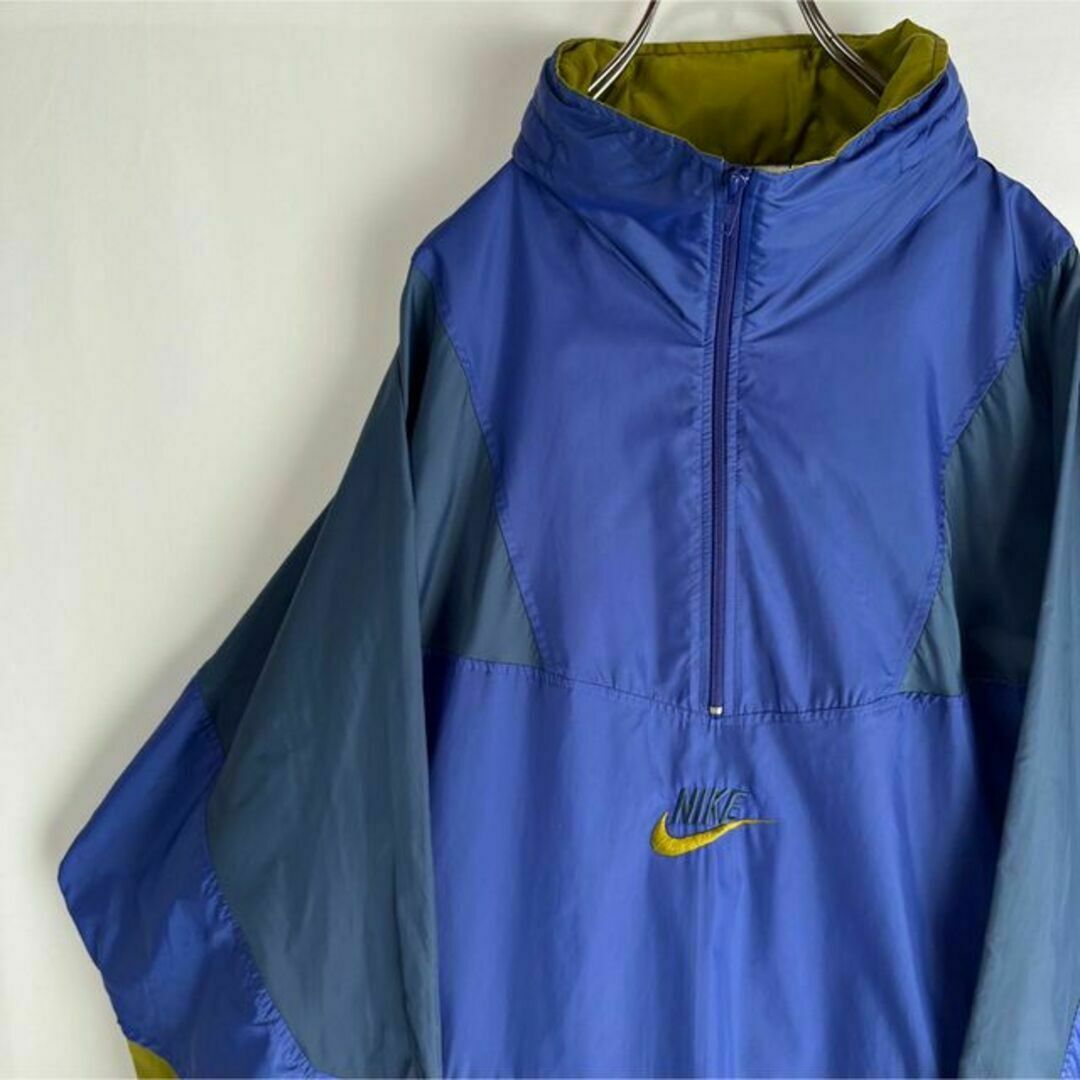 銀タグ ナイキ ナイロンプルオーバー ハーフジップ ワンポイントロゴ XLサイズ ブルー拍卖
