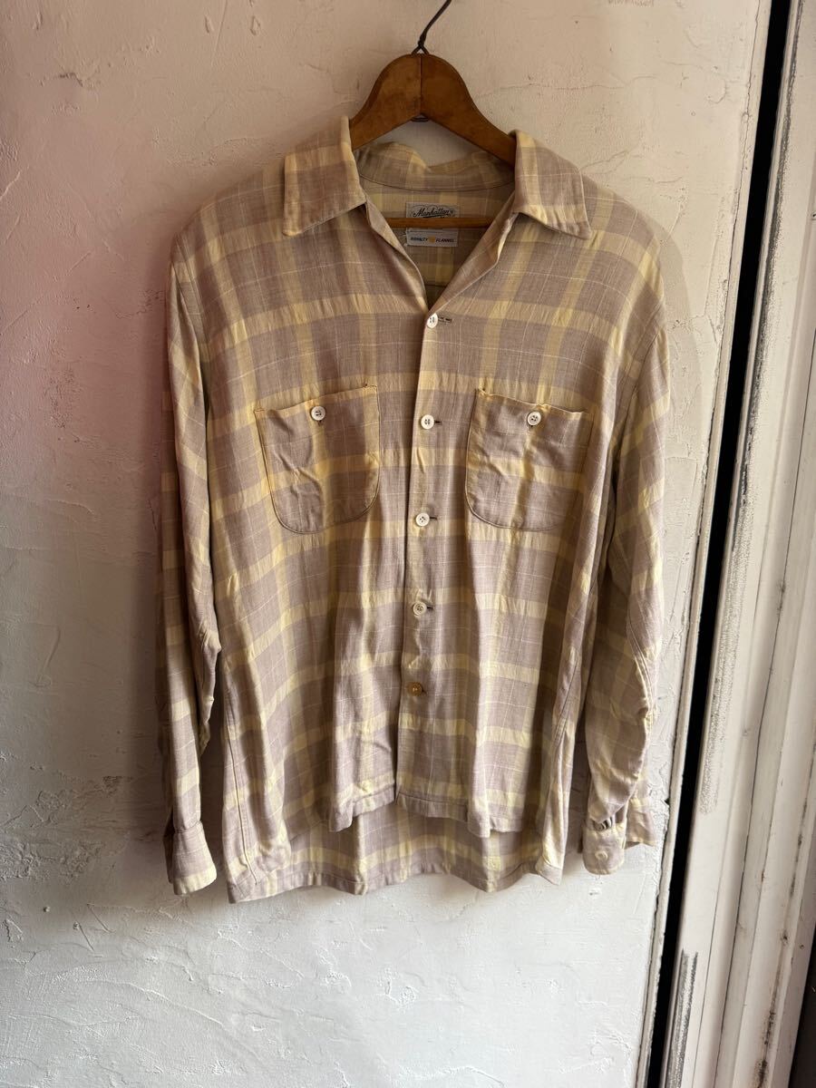 マンハッタン レーヨンオープンカラーシャツ ビンテージ オンブレ 60s ロカビリー拍卖