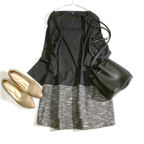 美品 ロートレアモン la.f... 大人可愛い 切り替え ウール ストレッチ チュニックワンピース 2S 秋 冬 24B11拍卖