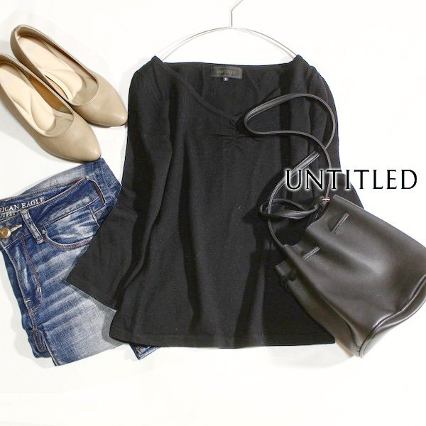 美品 UNTITLED アンタイトル イタリア製ウール100% 綺麗め 胸ギャザー ニット セーター 2号 M 秋 冬 24B11拍卖