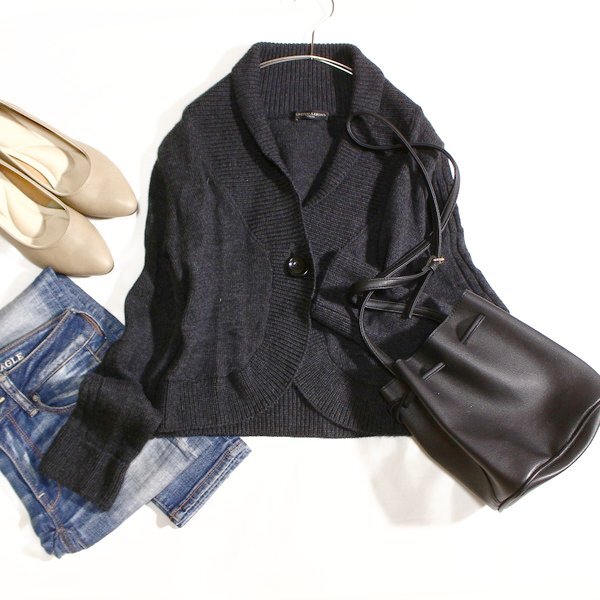 美品 UNITED ARROWS ユナイテッドアローズ ウール100% ショールカラー 厚めニット カーディガン F 秋 冬 24C11拍卖