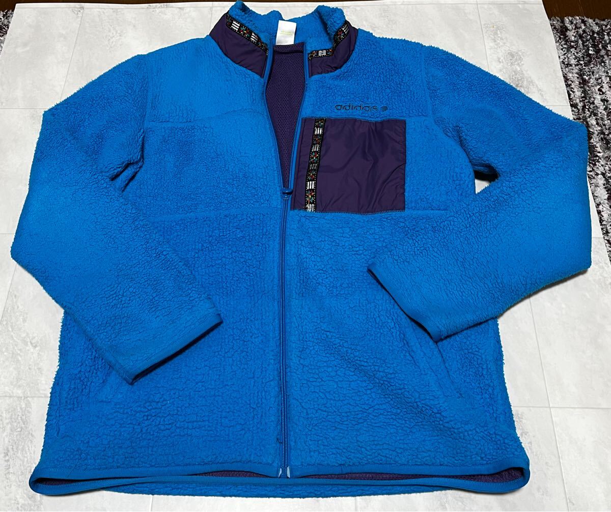 adidas アディダスネオレーベル ボアフリースジャケット ワンポイントロゴ ブルー Oサイズ 拍卖