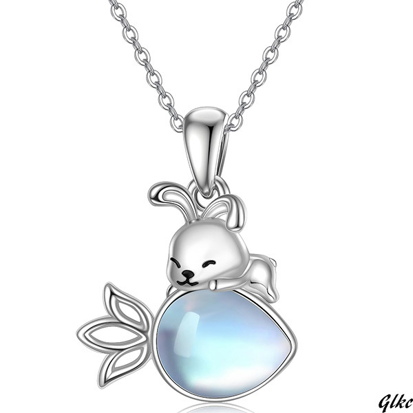 【金属アレルギーに配慮したスターリングシルバー925製で安心して着用可能】 ムーンストーン シルバー925 うさぎ シルバーチェーン拍卖