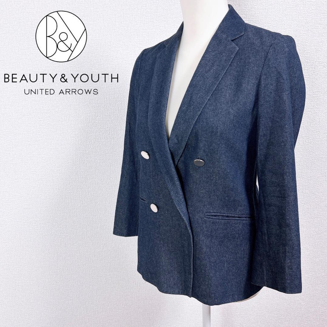 ● BEAUTY&YOUTH ビューティーアンドユース テーラードジャケット コットン100 綿 インディゴ 青 レディース Sサイズ拍卖