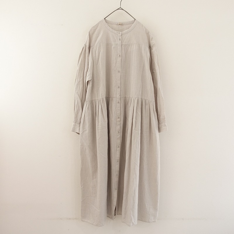 サマンサモスモス Samansa Mos2 *ギンガムチェックワンピース*F長袖ギャザー綿麻コットンリネンベージュ(4-2410-71)【40K42】拍卖