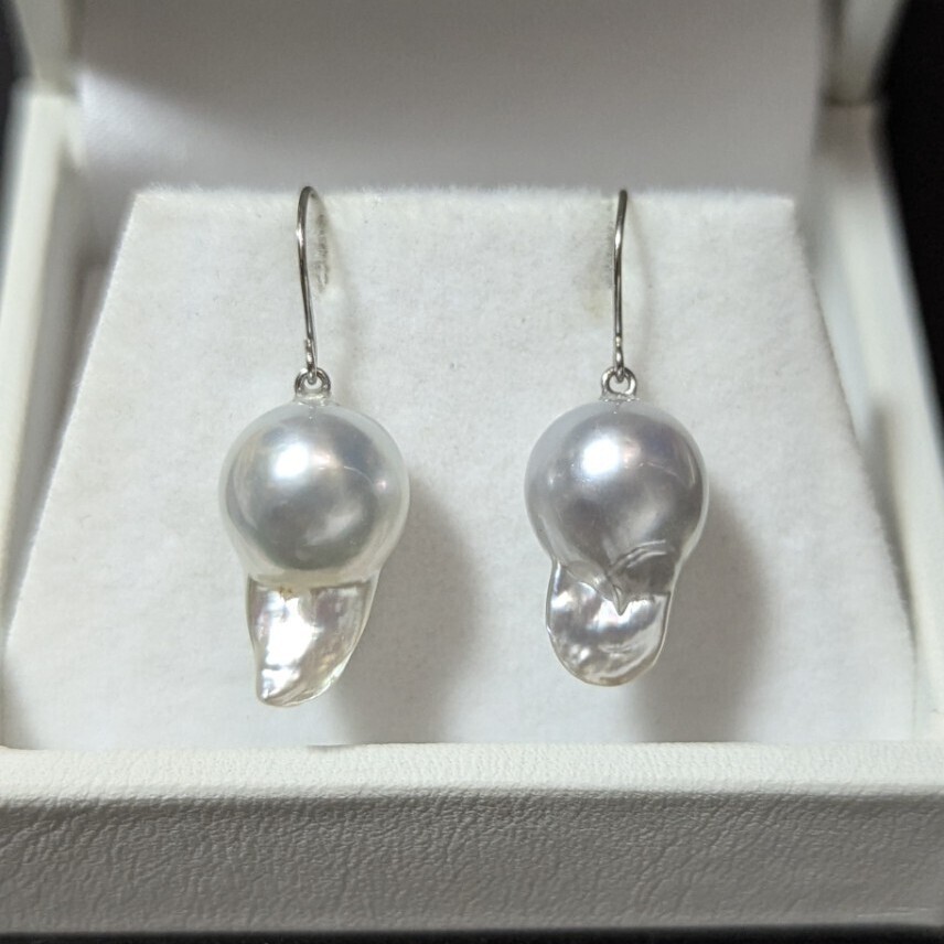 B472 PT900 無調色 白蝶真珠 バロックパール フックピアス拍卖
