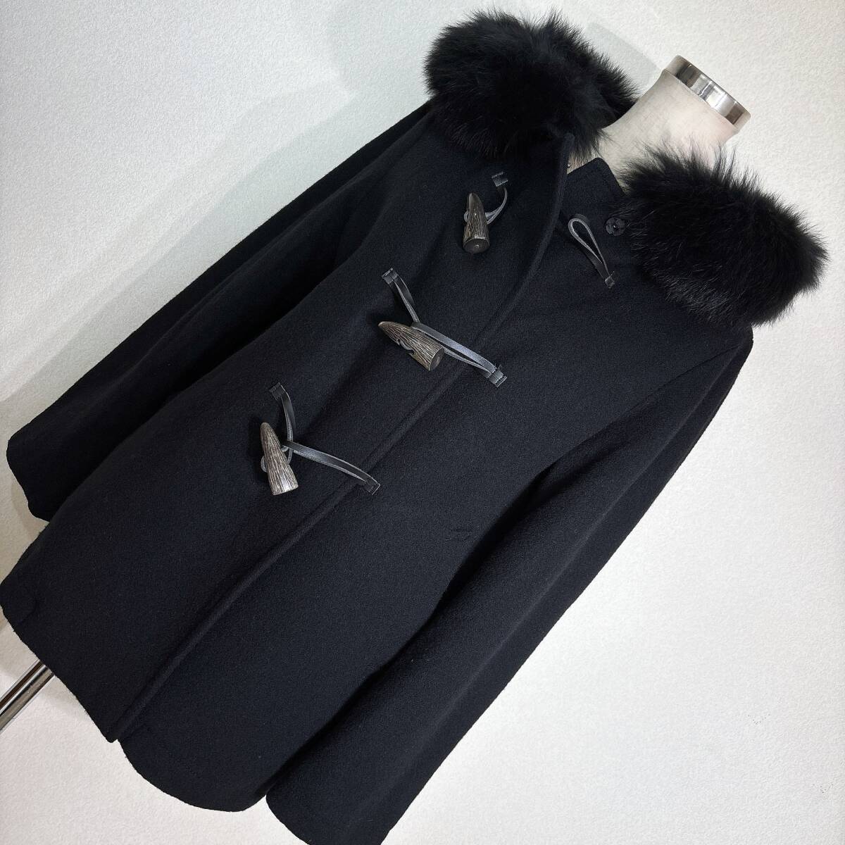 C098美品!■ef-de/エフデ/南青山★黒/カシミヤ入&フォックスファー★ダッフルコート■9拍卖