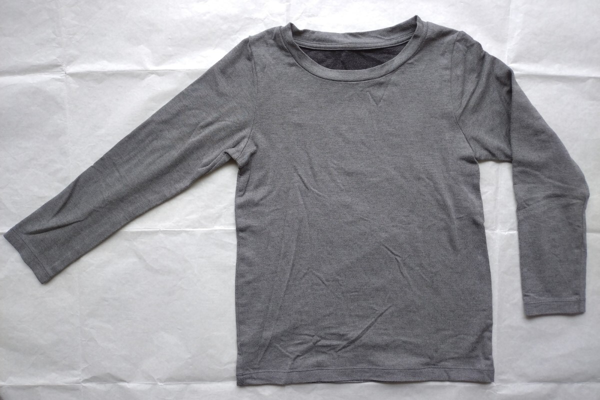 ★美品 UNIQLO ユニクロ ヒートテック コットン クルーネック 長袖 インナー グレー 120 HEATTECH EXTRA WARM拍卖