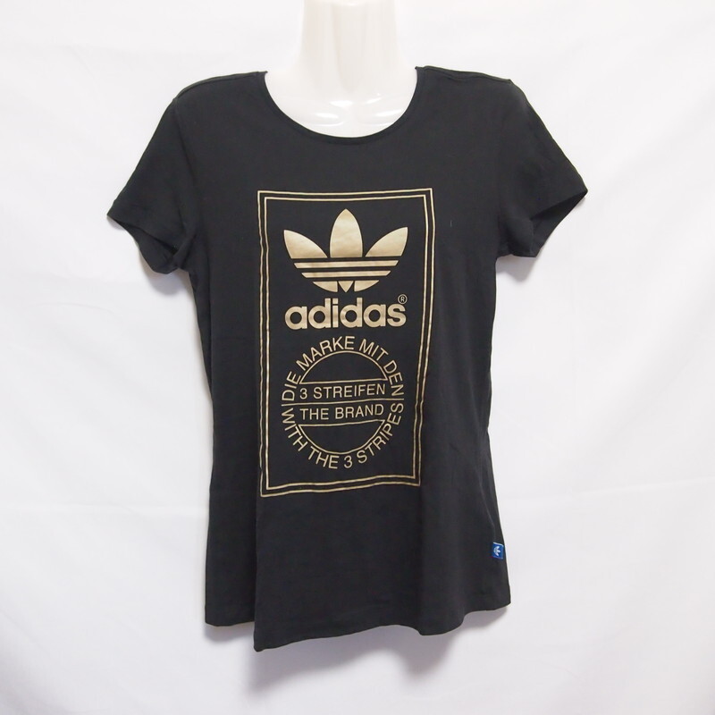 古着 レディースOT adidas originals/アディダス オリジナルス カジュアル Tシャツ 半袖 トレフォイルロゴ ブラック/ゴールド AB2403拍卖